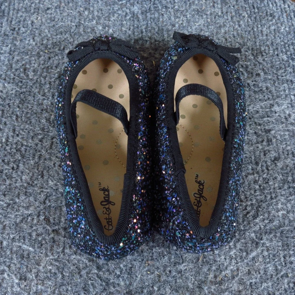 Cat & Jack Toddler Girls Mary Jane Ballet‎ Flat Size 6 Dress Shoe Black Glitter
